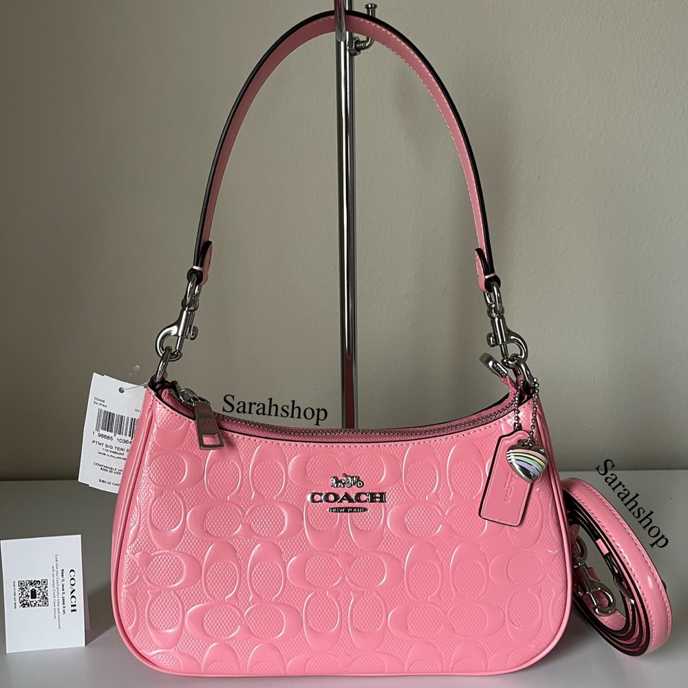 ✅Coach Teri Shoulder Bag In Signature Leather With Heart Charm - Picture 2 of 13
